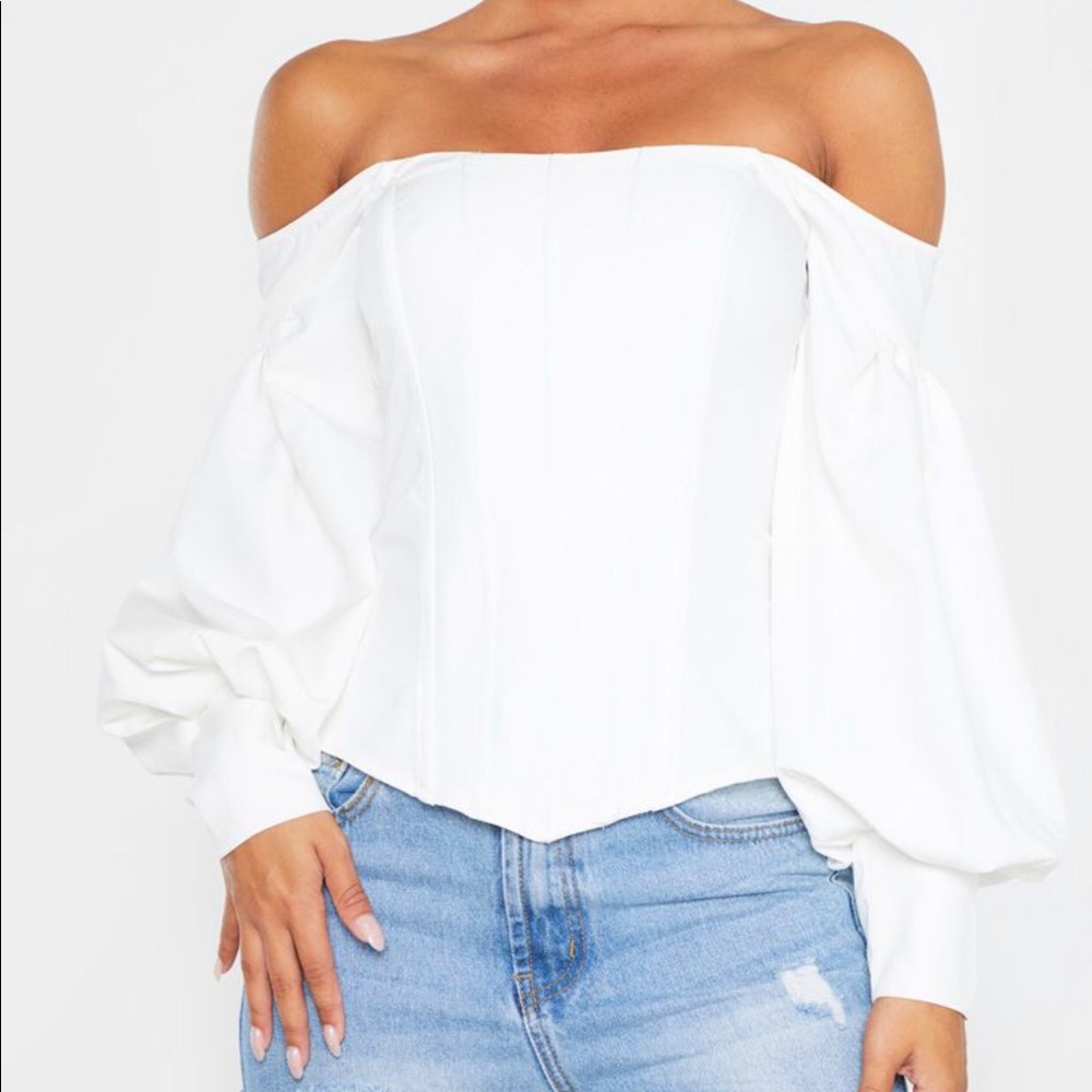 White Bardot Ballon Sleeve Corset Top